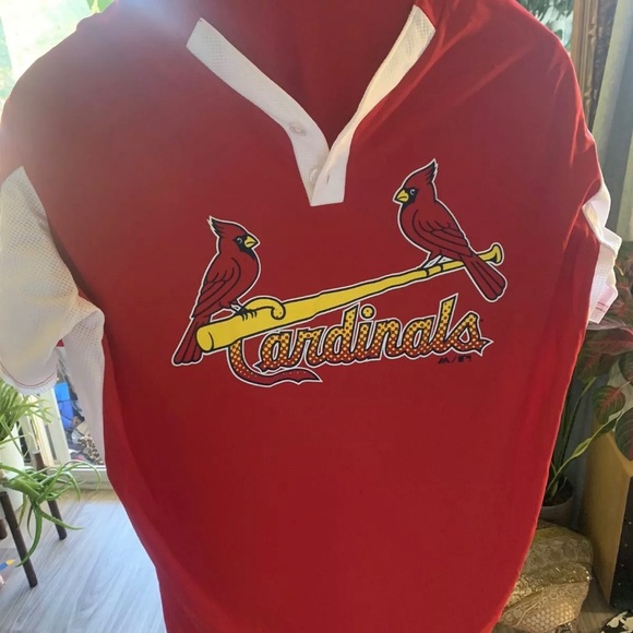 NEW St. Louis CARDINALS MAJESTIC 2-Button *COOL BASE* Henley Jersey SHIRT XL - Picture 2 of 2